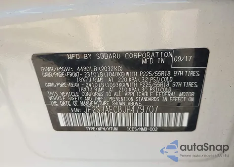 2018 Subaru Forester 2.5I Premium from USA, damaged, VIN JF2SJAEC8JH479707